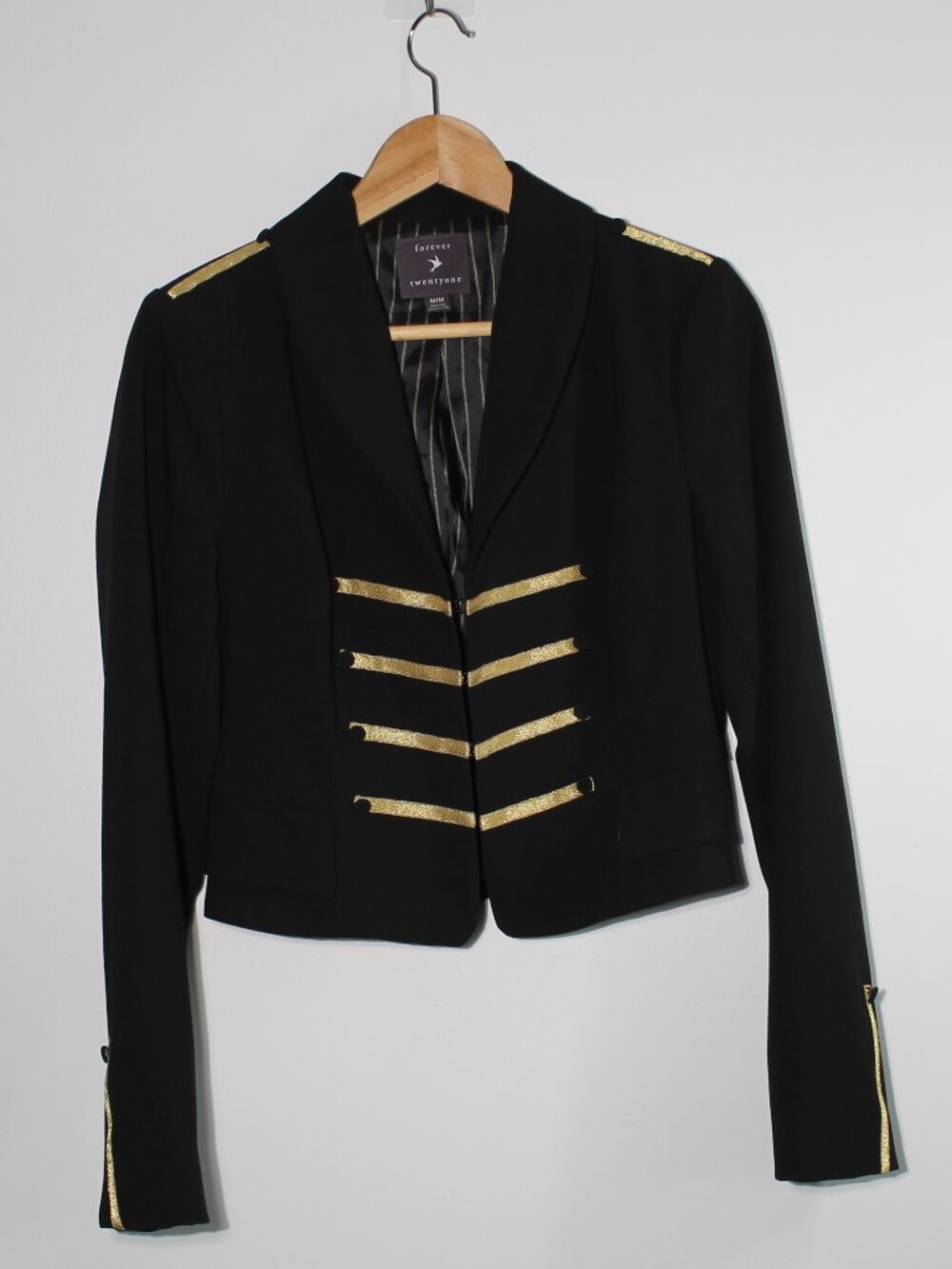 Forever 21 Black Gold Cropped Military Marching Band Festival Jacket Size M